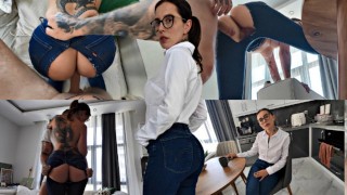 My stepsister was going to an interview, but I tore her Jeans and Ass!