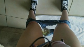 POV watching my little body shaking while I'm fingering myself